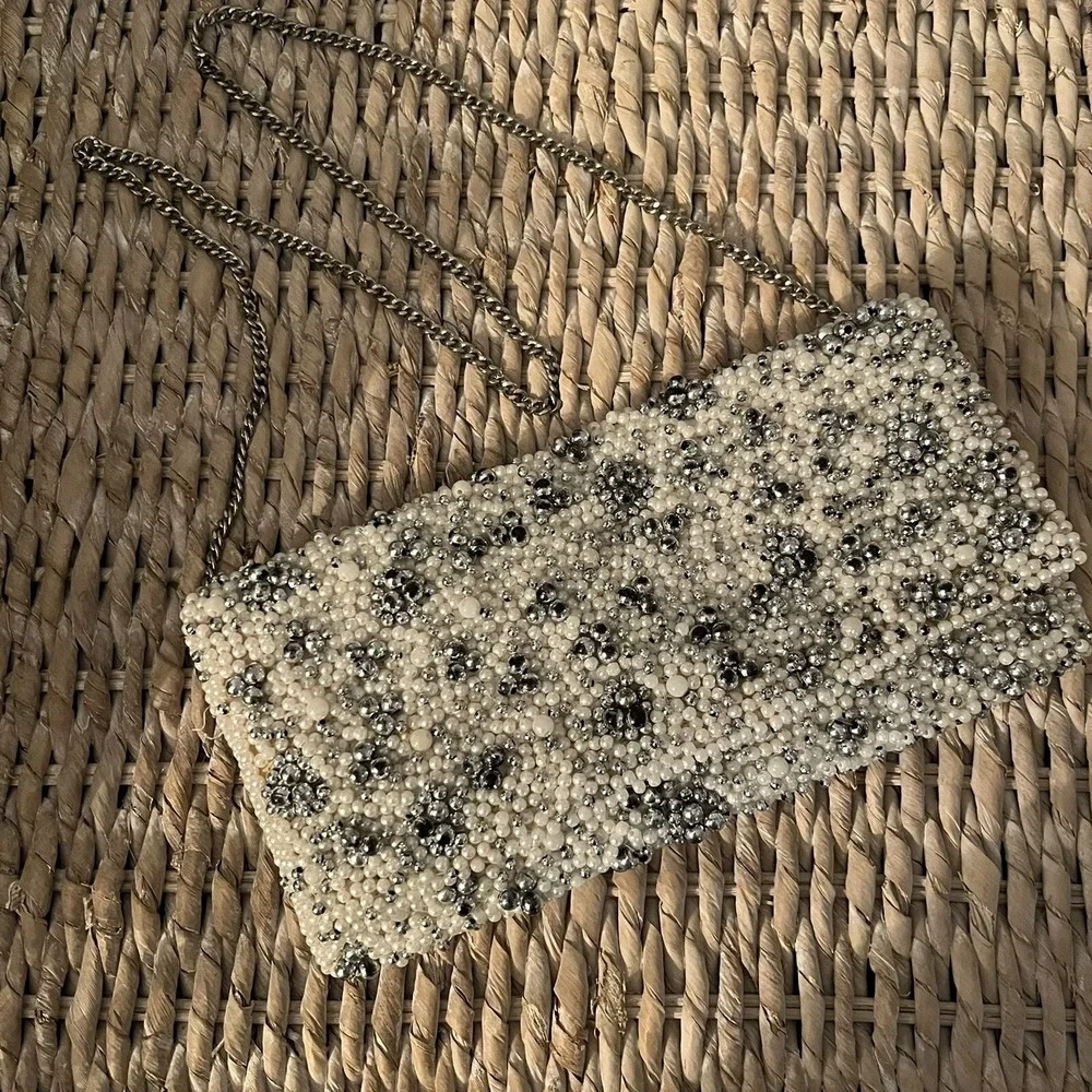 Aldo White Pearl Like beaded purse Handbag Clutch 9